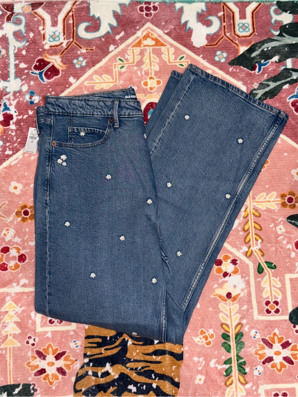 Extra High Rise (Sky Hi Wide Leg) Floral Embroidered Jeans